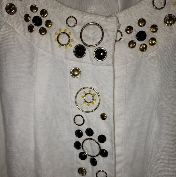 JM Collection Size 14 Linen Embellished Open Front White Short Sleeve - Picture 3 of 5